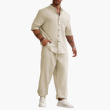 Herren Set mit Kurzarmhemd und langer Hose für Sommer – Aprikose