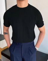 Herren Lässig Gerippt T-Shirt | Atmungsaktiv – Schwarz