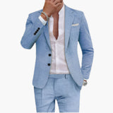 Herren Sommeranzug aus Baumwolle mit Revers und Hose – Blau