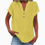 Damen Bluse mit V-Ausschnitt und kurzen Ärmeln für Frühling – Gelb