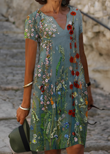 Kristina - Stilvolles, kurzärmeliges Blumenkleid für Damen – Grün 2