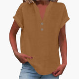 Damen Kurzarmshirt mit V-Ausschnitt und lockerer Passform – Braun