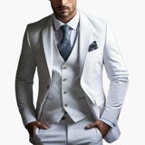 Dreiteiliger Herrenanzug mit maßgeschneidertem Blazer mit langen Ärmeln – Weiß