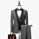Dreiteiliger Slim-Fit-Anzug für Herren mit Sakko mit fallendem Revers – Grau