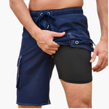 Herren Badeshorts mit Stretchstoff und Seitentasche – Navyblau