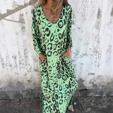 Denise | Kleid mit Leo-Muster – Neon Grün
