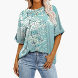 Damen Oversize T-Shirt mit Rundhalsausschnitt und kurzen Ärmeln – Tealfloral