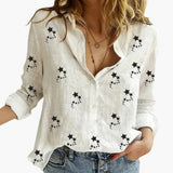 Elegante Bluse mit Blumenmuster für Damen - Stilvoll & Vielseitig – Weiß mit Sternmotiven sind schwarz