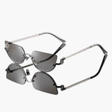Damen Sonnenbrille mit halbrandlosen ovalen Gläsern – Silbermantel