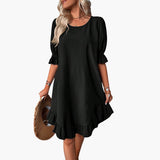 Kleid Damen - Freizeitkleid mit Volants und Puffärmeln Sommer – Schwarz