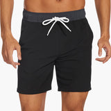 Gestreifte Herren-Badeshorts - mit Kordelzug und Taschen – Schwarz