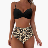 Zweiteiliges Bikini-Set - Damen Bademode mit Blumenprint & Bund – Braun