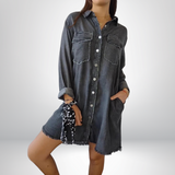 Krystyna – Stilvolle Jeansjacke Mit Langen Ärmeln und Kragen – Dunkelgrau