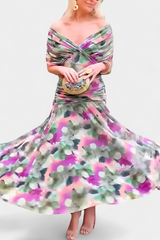 Rawan – Maxikleid Aus Chiffon Mit Schulterfreiem Ausschnitt – Lavendelviolett
