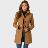 Ellarose – Eleganter Wollmantel Mit Knopfleiste – Khaki