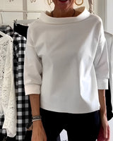 Orinda - Elegantes Damen-Top mit halbem Rollkragen – Weiß