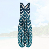 Zevaris – Overall mit weitem Bein im Boho-Stil – Blau