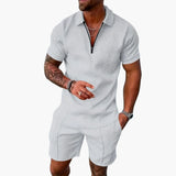 Herren Sommer Zweiteiler mit Reißverschluss und Shorts – Weiß