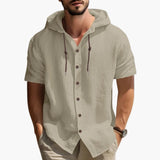 Herren Kapuzen Sommerhemd mit kurzen Ärmeln und Knopfleiste – Khaki
