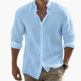 Herren Sommer-Freizeithemd mit langen Ärmeln und Stehkragen – Blau