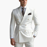 Herren Anzug zweiteilig mit Doppelreiher und Slim Fit Hose – Weiß