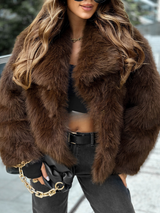 Leah | Faux Fur Mantel mit Kragen – Braun
