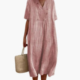 Boho Sommerkleid für Damen – Luftig, Locker & V-Ausschnitt – Rosa