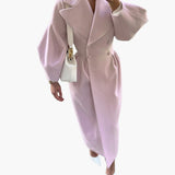 Langer Trenchcoat mit Revers für Damen – Rosa