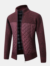Herren Strickjacke | Karomuster und Frontverschluss – Bordeauxrot
