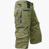 Herren knielange Cargo-Shorts mit mehreren Taschen und Gürtelschlaufen – Grün