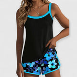 Isabelle | Bequemer Tankini mit Blumenmuster – Blau