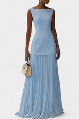 Chiffon Maxi-Abendkleid Silvana mit Falten – Blau