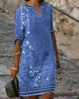 Lucia - Modisches Damenkleid mit V-Ausschnitt – Blau