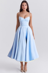 Damenkleid | A-Linie Rock und Korsettoberteil – Blau