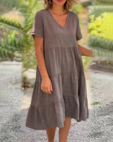 Alona – Luftiges Baumwoll-Stufenkleid – Grau