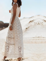 Eugenie - Boho-Maxikleid aus Spitze für Damen – Beige