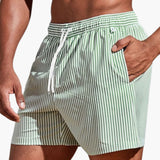 Herren Boardshorts mit Streifen und elastischem Bund – Grün