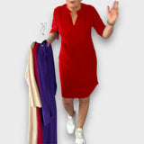 Mireysa – Kleid mit V-Ausschnitt und 3/4-Ärmeln – Rot