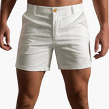 Herren Sommer Shorts mit Knopfverschluss und Gürtelschlaufen – Weiß