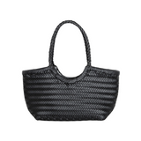 Lena | Braun Geflochtene Leder-Shopper – Rustikal & Stilvoll – Schwarz