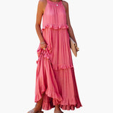 Maxikleid Stufen - Rüschenkleid für Damen, elegant & luftig – Rosa