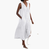 Midi-Kleid mit Knopfleiste für Damen - Sommerliches Shirt Kleid – Weiß