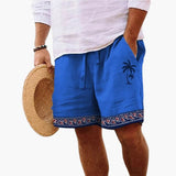 Herren Badeshorts Sommer mit Kordelzug und Palmenmuster – Dunkelblau