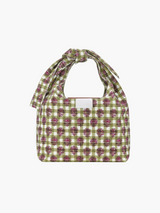 Blumen-Gingham Umhängetasche Damen mit Knotengriff – Braun