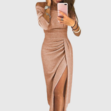 Lily | Chices Maxikleid mit Neckholder – Champagner