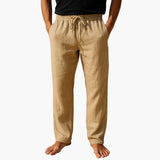 Herren Freizeithose aus Leinen mit Kordelzug für Sommer – Khaki
