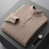 Robert – hochwertiger herrenpullover aus weichem stoff mit halbem reißverschluss – Beige