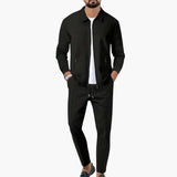 Herren Zweiteiler mit Reißverschlusshemd und Geradschnitt-Hose – Schwarz