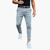 Herren Slim Fit Hose mit Karomuster und schmalem Bein – Blau