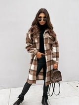 Teille - lange karierte jacke – Khaki